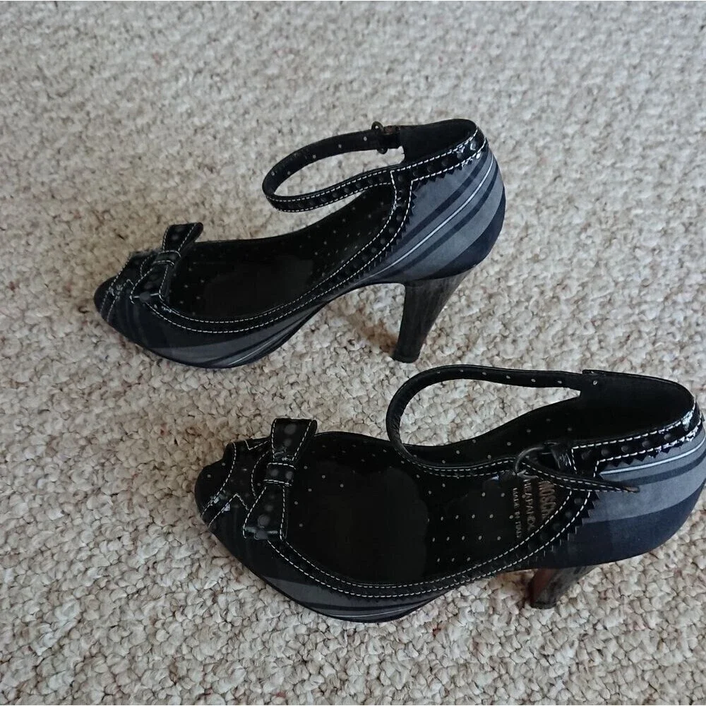 Moschino black & white plaid peep toe Mary Jane size 6